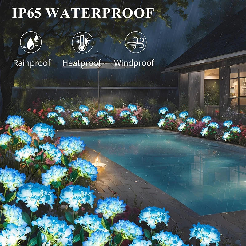 Luces solares decorativas para jardín, lámparas de flores de hortensia impermeables para exteriores, ideales para decorar patios, jardines y senderos