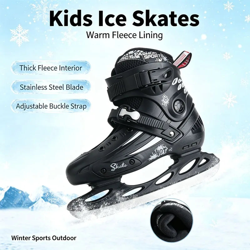 Patines de hielo ajustables para niños, zapatos de patinaje sobre hielo cálidos con forro polar, patines de hielo para principiantes con hoja de acero inoxidable, deportes de invierno al aire libre