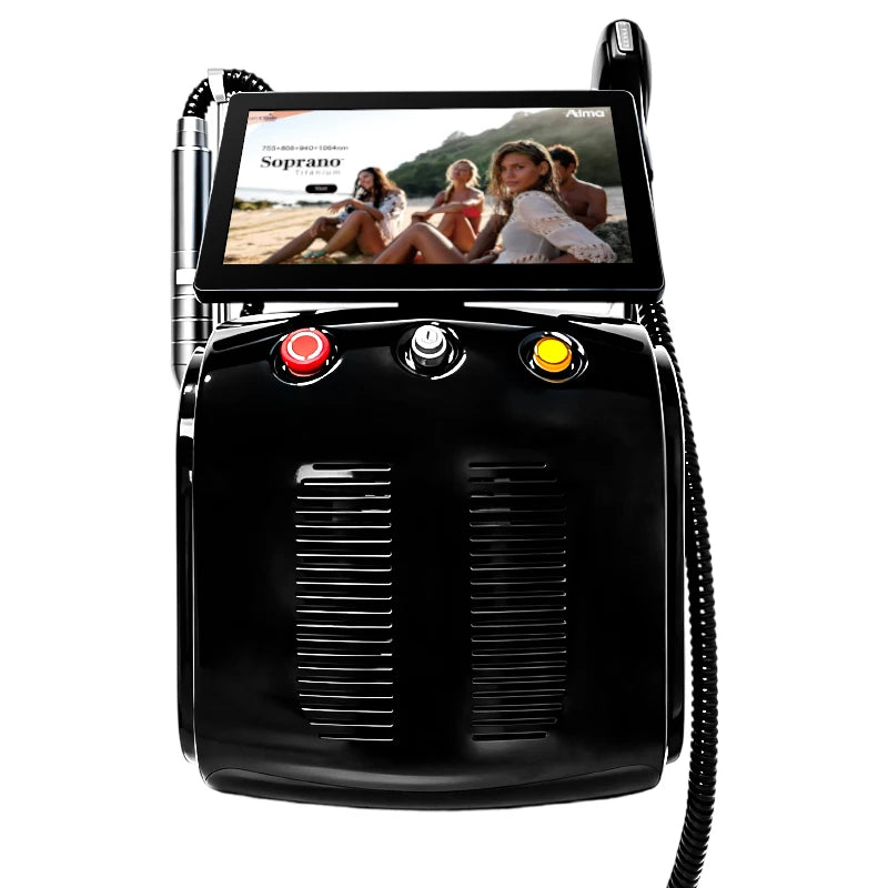 Máquina láser portátil 2 en 1 Soprano Titanium, con tecnología FAC para mejorar la energía, sistema de enfriamiento por hielo y diodo para la depilación, y equipo para la eliminación de tatuajes con tecnología de pico