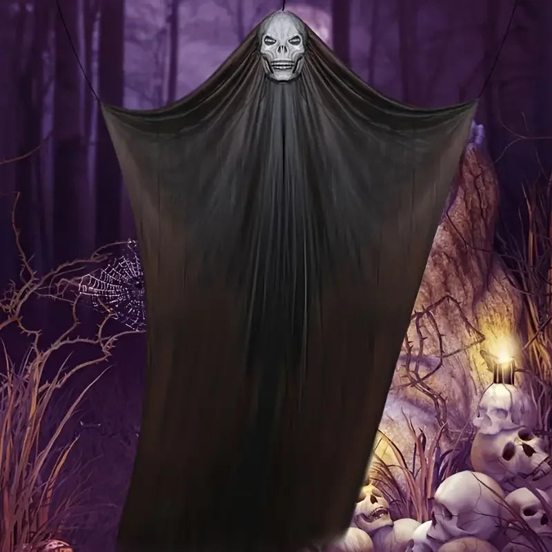Decoración de fantasma con calavera colgante de 3.5 m para casa embrujada, adorno de fantasma con luz LED y sonido para fiestas de Halloween en interiores y exteriores