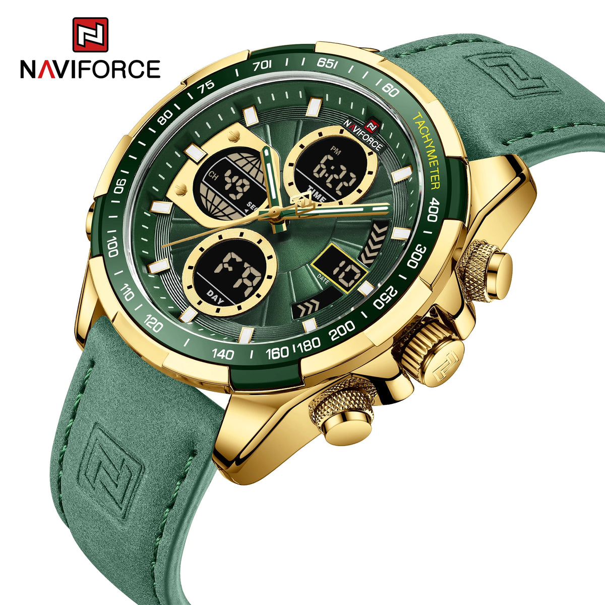 Relojes deportivos NAVIFORCE 2022 para hombre, resistentes, luminosos, de doble pantalla, cuarzo impermeable, correa de cuero genuino, Relogio Masculino