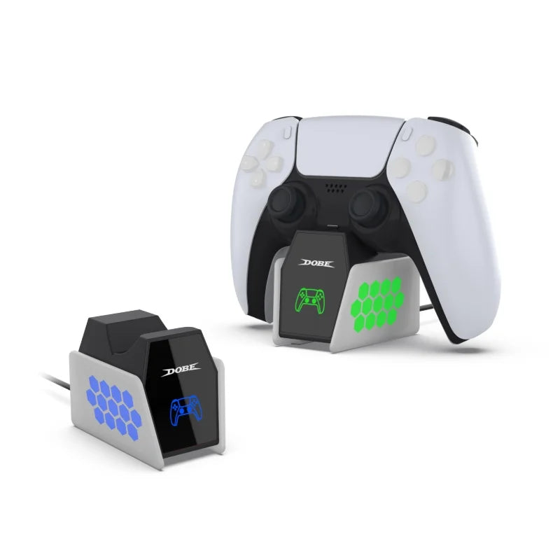 DOBE Single PS5 Gamepad Charging Dock, LED Indicator&RGB Light Charger for PS5 DualSense&Elite Controller, Compact Portable
