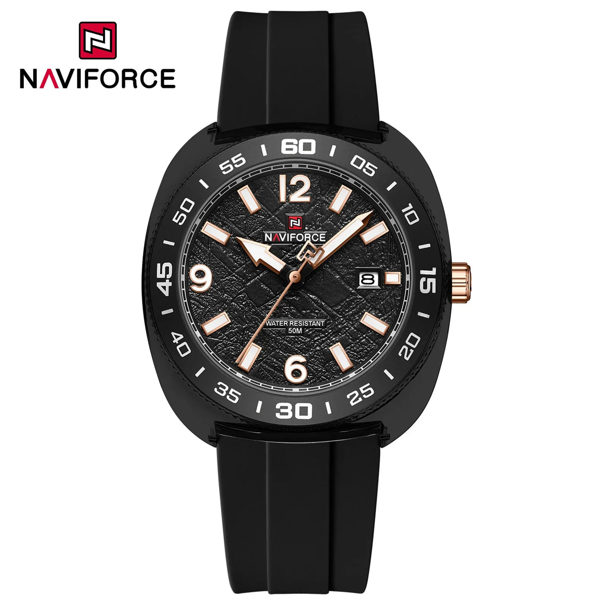 Nuevo reloj de moda para hombre NAVIFORCE con movimiento de cuarzo, pantalla con manecillas luminosas, resistencia al agua de 50 m y correa de silicona