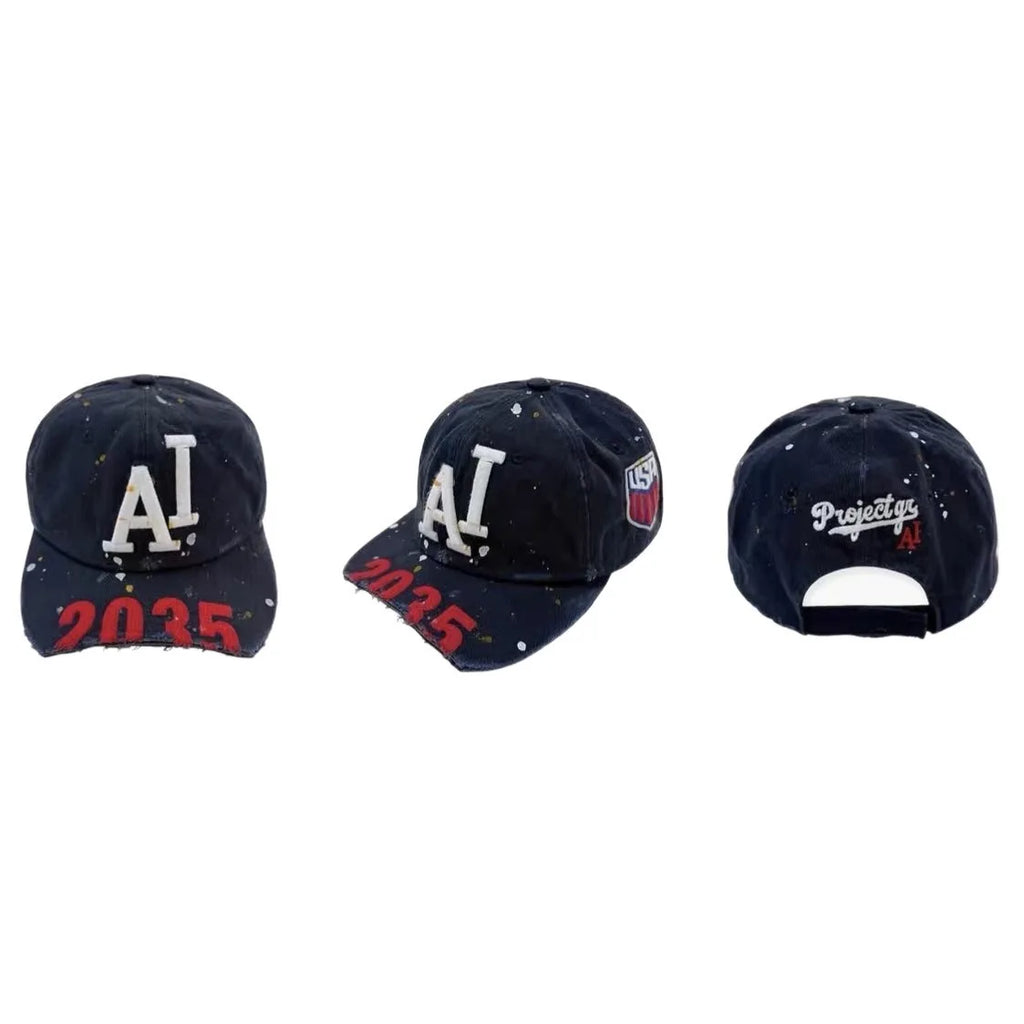 Grailz PROJECT G/R Rusty roof aged inkjet AI slogan baseball cap for men and women, ins Protocol index