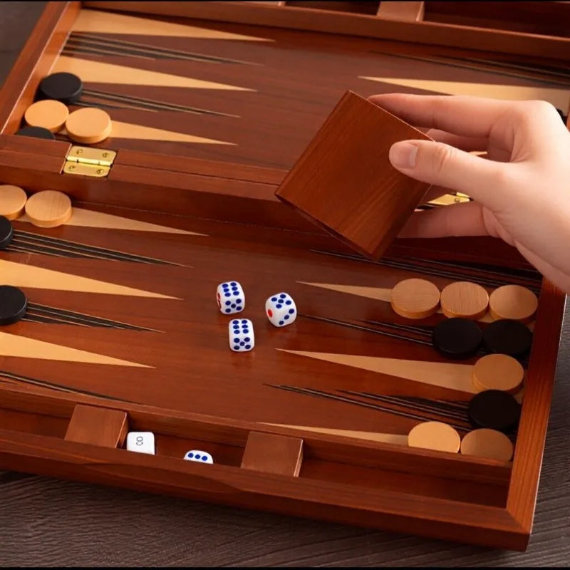 Juego de ajedrez y backgammon profesional de lujo, de madera maciza, tablero grande plegable de 11 a 19 pulgadas, hecho a mano, regalo para juegos de mesa familiares