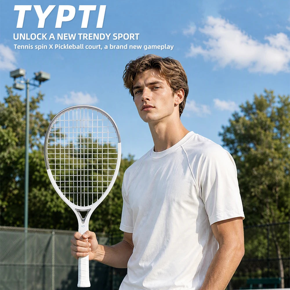 Raqueta de tenis ultraligera de carbono completo TYPTI MONO Pro 200g sin encordar 10x11 285mm Balance Quiet Mini con marco hueco triangular plateado