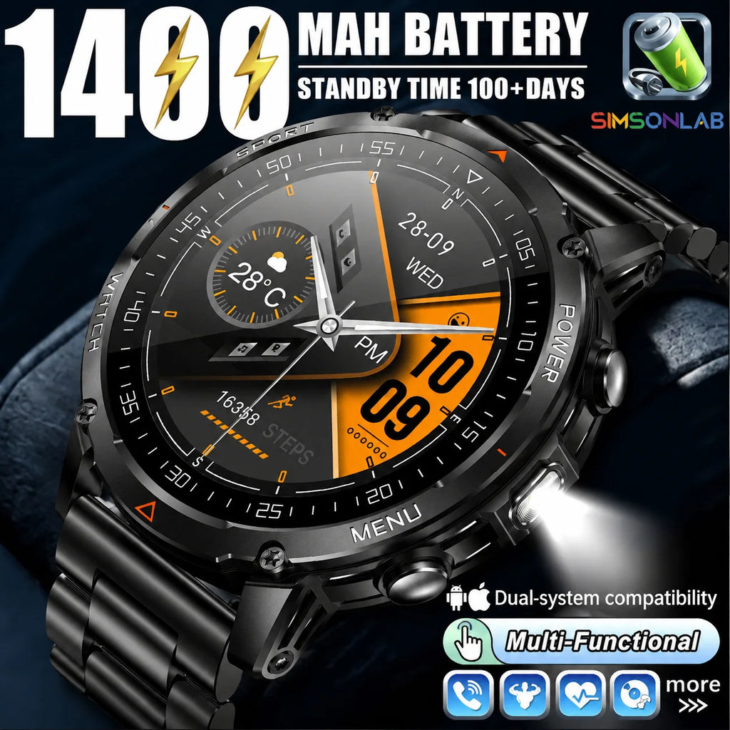 Nuevo reloj inteligente duradero T-rex3 para hombre con batería de 1400mAh, pantalla HD de 1.53", rastreador de actividad física, oxígeno en sangre y linterna LED para Android 2026