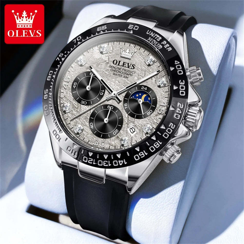 Reloj de cuarzo de lujo para hombre OLEVS 2875, cronógrafo multifunción, fase lunar, fecha, esfera con diamantes, reloj de cuarzo resistente al agua para hombre, tendencia