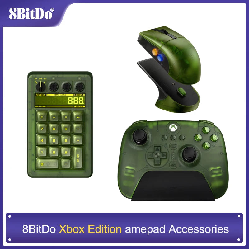 Teclado Numérico Mecánico Retro 18 de 8BitDo, con Licencia Xbox, Transparente Verde, Bluetooth 2.4G, Cableado, Intercambiable en Caliente, Modo Calculadora para Windows