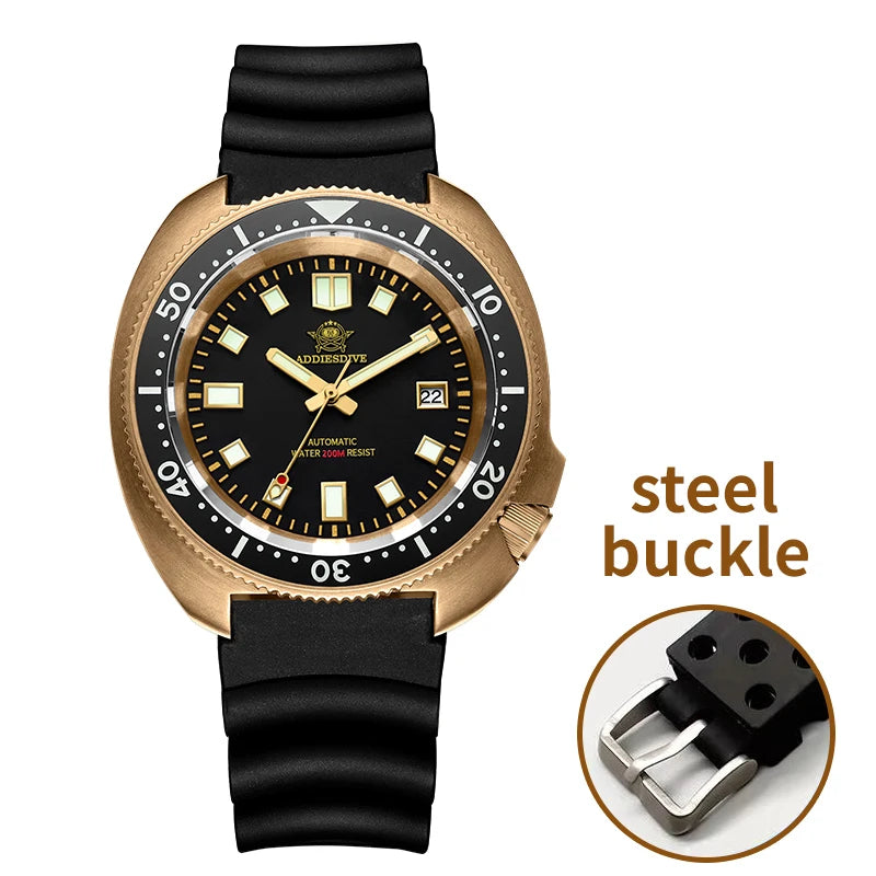 Reloj de buceo automático para hombre ADDIESDIVE CUSN8 de bronce, con calendario, cristal de zafiro, manecillas luminosas, resistente al agua 20 bares y mecanismo automático
