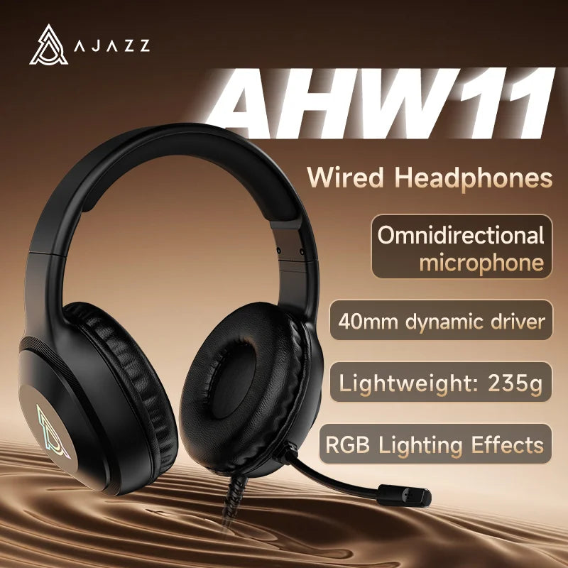 Auriculares gaming con cable negros con micrófono y luces RGB