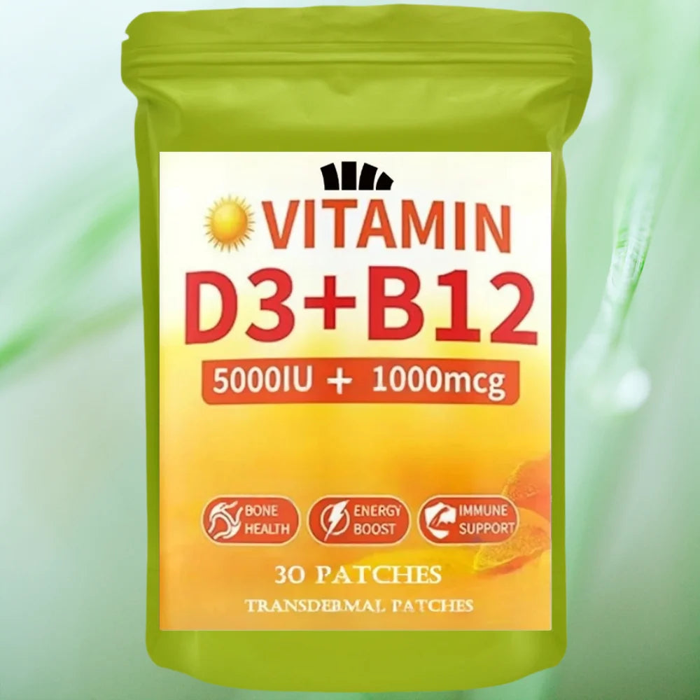 Parches Transdérmicos de Vitamina D3 y Vitamina B12, Energía Natural, Estado de Ánimo, Metabolismo y Concentración, 30 Parches