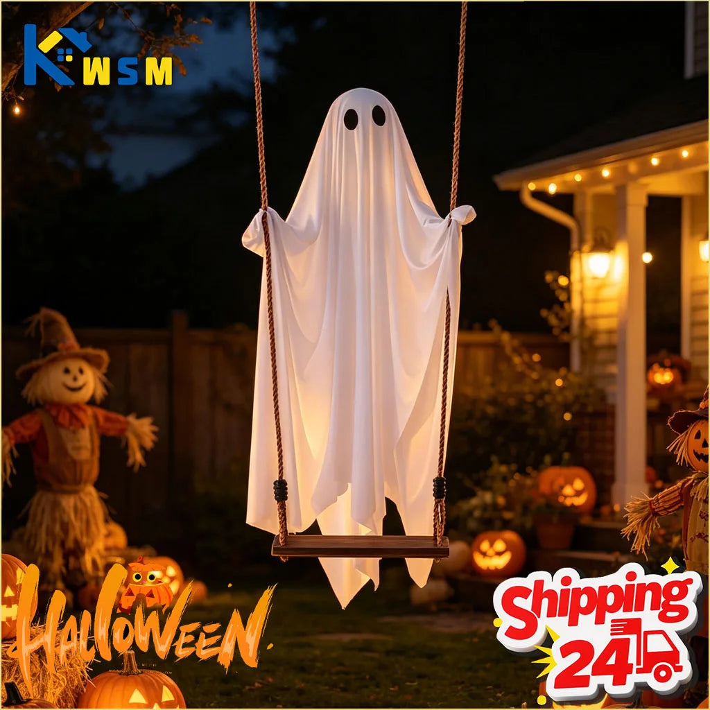 Fantasma de Halloween Colgante de Gran Tamaño, Luminoso, para Decoración de Puerta Exterior, Patio, Fiesta Espeluznante, Accesorio para Casa Embrujada, Celebración
