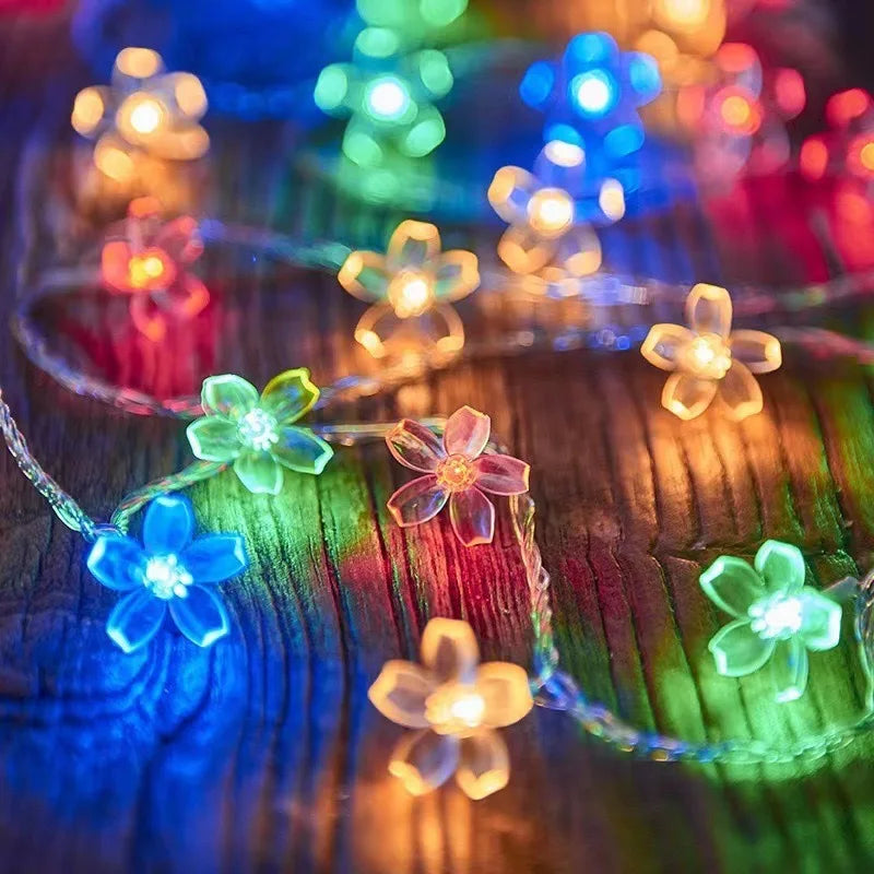 Guirnalda de luces LED de flores de cerezo, funciona con pilas, resistente al agua, 10/20/40/80 LED, para decoración de fiestas y bodas