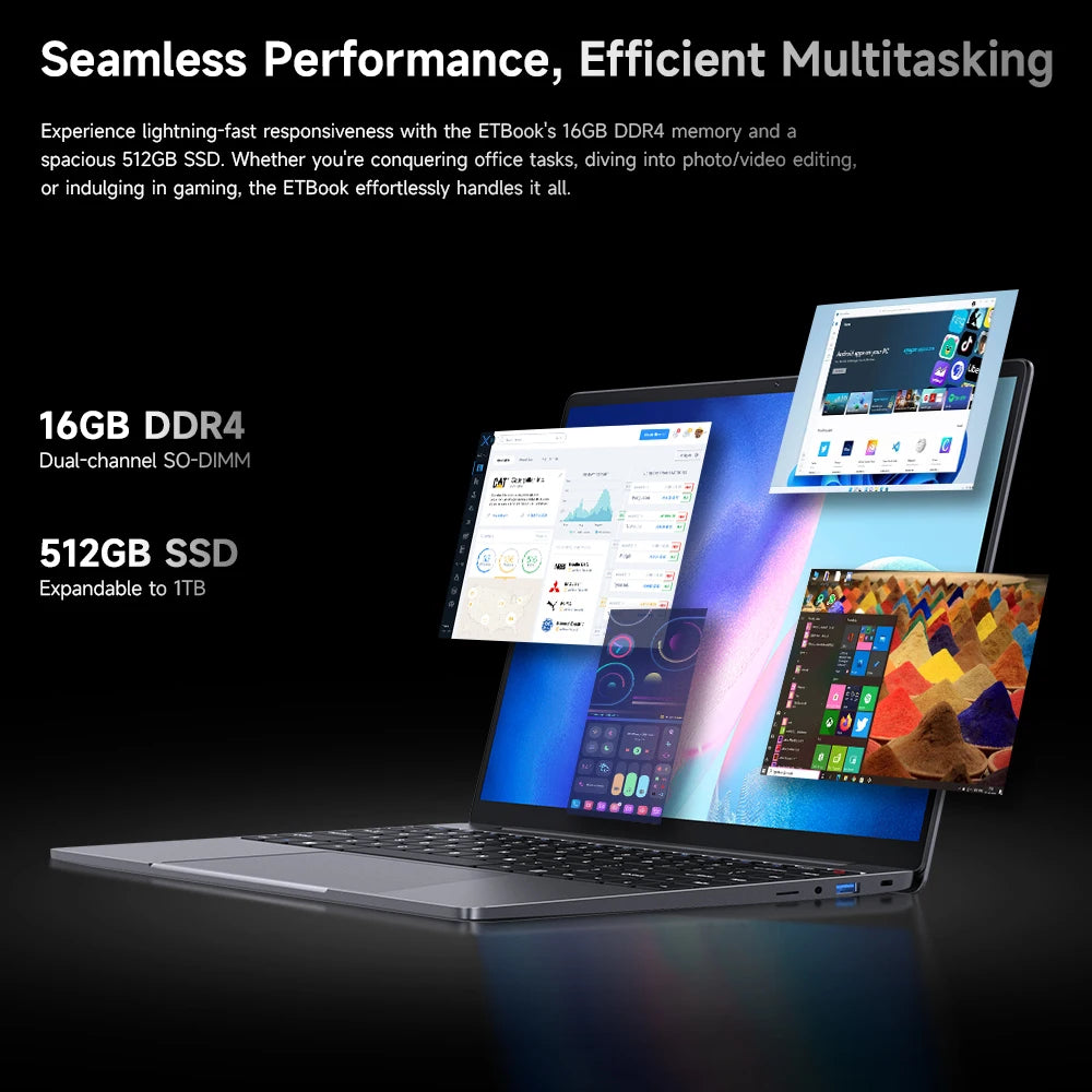 Acer Gadget E10 ETBook Laptop Intel Core I5-12450H 16GB RAM 512GB SSD 14-inch 2160X1440 Resolution Notebook 8 Cores 12 Threads BT5.2 WiFi6 Windows 11 Office Study Computer