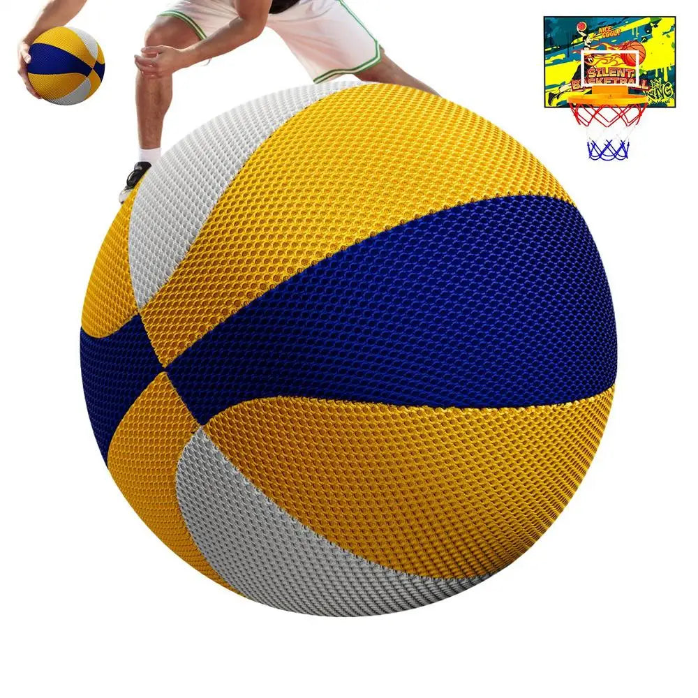 Balón de baloncesto silencioso de 24 cm, elástico, con aro, para interiores, para entrenamiento de adolescentes y adultos, para juegos deportivos en interiores y exteriores.