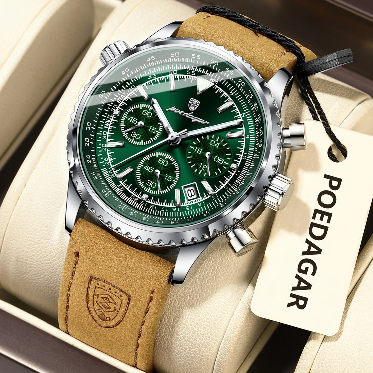 Reloj de cuarzo para hombre POEDAGAR, de lujo, para negocios, resistente al agua, luminoso, con fecha, cronógrafo y correa de piel.