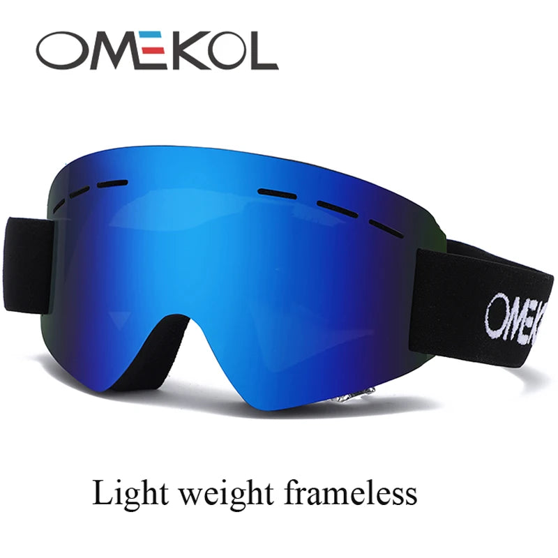 OMEKOL, gafas de esquí de seguridad antiniebla sin marco ligeras para hombres y mujeres, gafas de Snowboard para nieve, gafas para moto de Motocross y moto de nieve