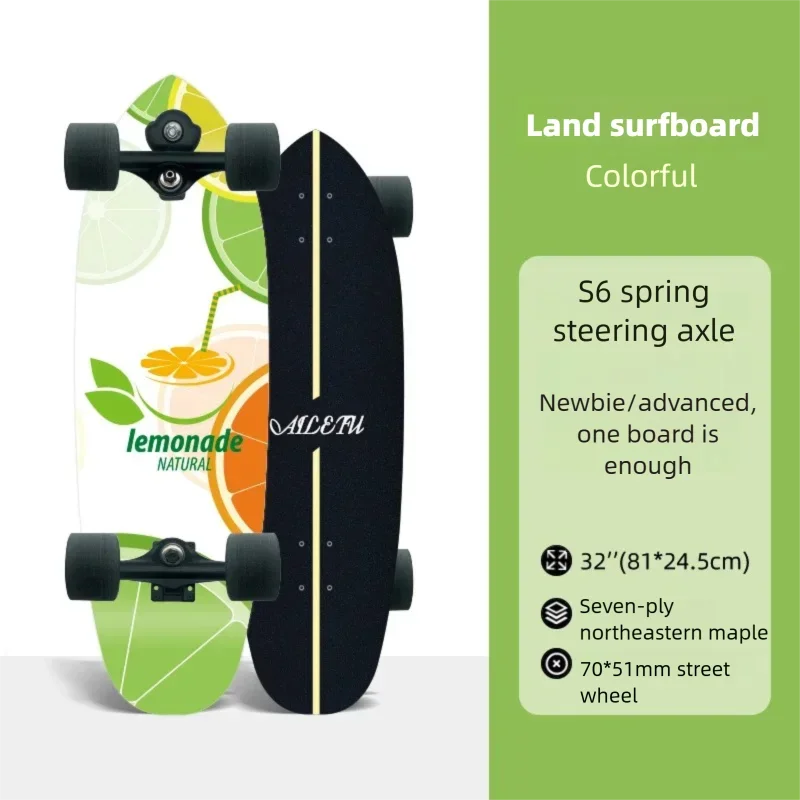 Patineta de Surf de 32 Pulgadas, Modelo S6, con Ejes de Resorte, Tabla de Madera de Arce de 7 Capas, Ruedas de PU HR80A, Completa, para Principiantes y Adultos, para Usar en la Calle