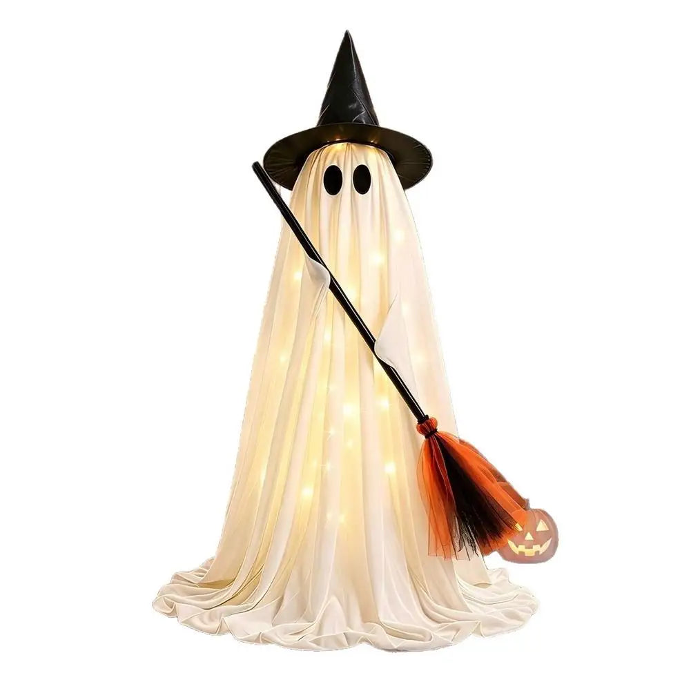 LED Ghost Light Witch Broom Halloween Outdoor Decoration Spooky Lamp Garden Lawn Yard Porch Party Festival Home Tree Ornament