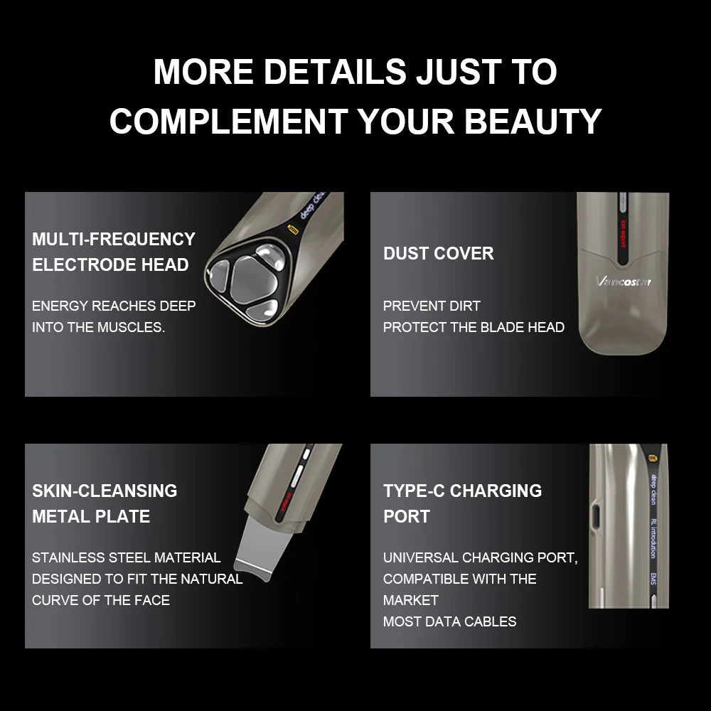 Limpiador Ultrasónico 4 en 1, Exfoliante Facial, Limpiador de Piel, EMS, Exportación de Iones, Luz Roja, Eliminador de Puntos Negros, Tecnología de Belleza para el Cuidado de la Piel, Dispositivo para el Hogar