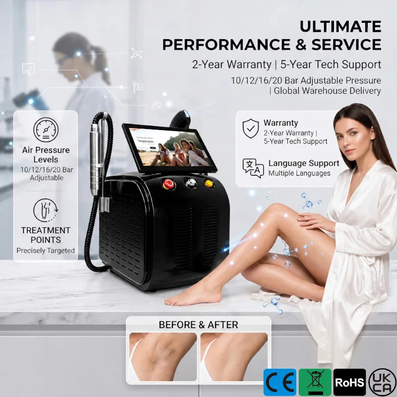 Máquina láser portátil 2 en 1 Soprano Titanium, con tecnología FAC para mejorar la energía, sistema de enfriamiento por hielo y diodo para la depilación, y equipo para la eliminación de tatuajes con tecnología de pico