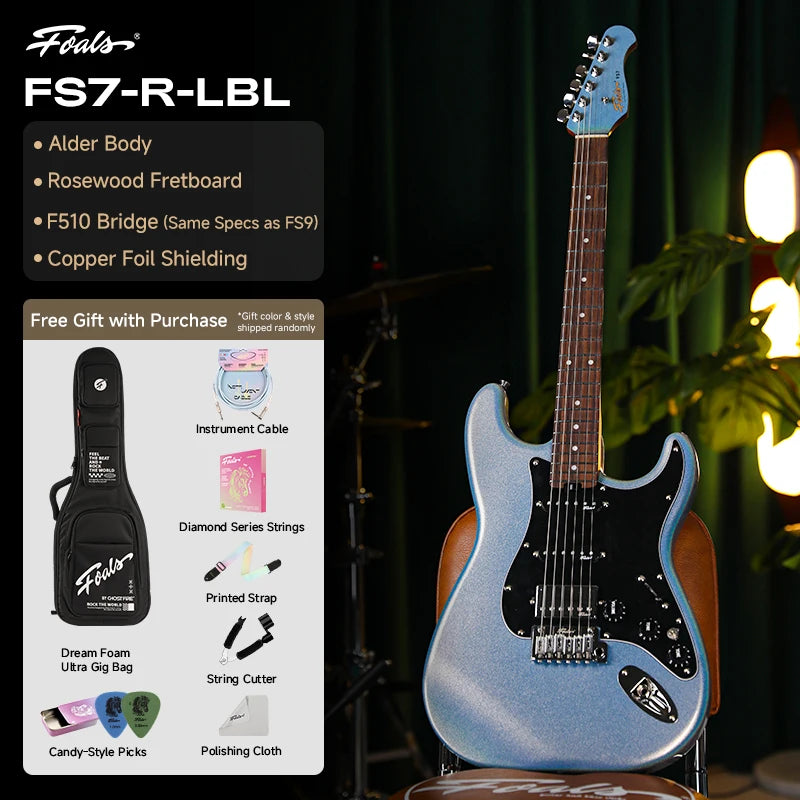 Guitarra eléctrica FOALS FS7, cuerpo de abedul en tres piezas, mástil de arce tostado, pastilla cerámica, interruptor de 5 posiciones con bobina dividida, guitarra de estilo ST.