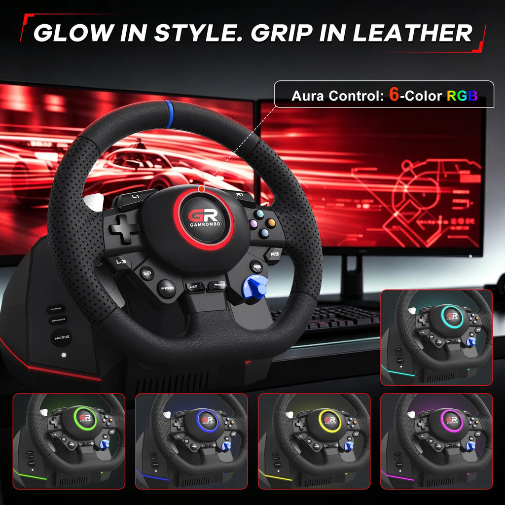 For PS5/PS4/PC Game Racing Wheel Leather W/RGB Hall Effect 270°&900° Adjustment Linear 3Pedals Gaming Steering Simulator Wheels