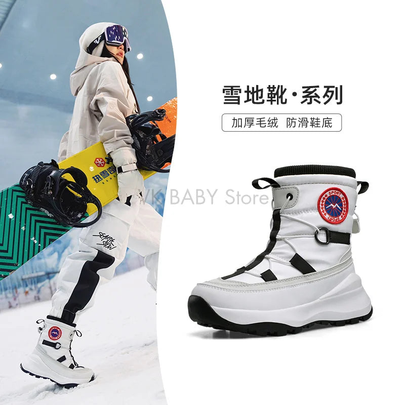 Botas de nieve Unisex para mujer, botas cálidas de felpa antideslizantes, impermeables, con cremallera, a prueba de viento, para deportes al aire libre, esquí, para hombre