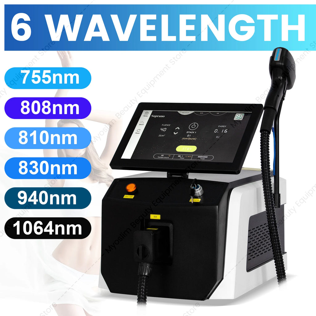 Máquina de diodo FAC profesional de cuatro longitudes de onda 808, de escritorio, en blanco y negro, para la eliminación permanente e indolora del vello y los tatuajes, dispositivo de belleza.