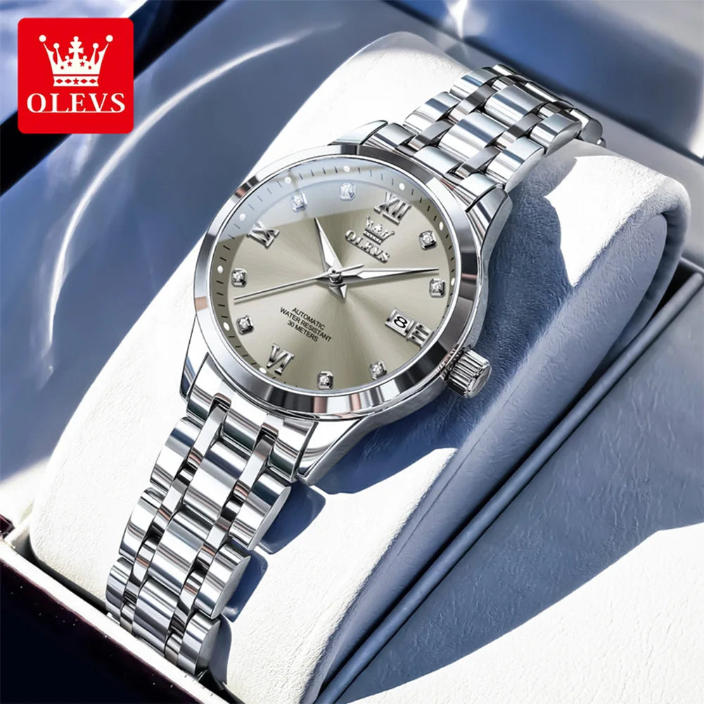Reloj para mujer OLEVS 9946 de marca reconocida, reloj mecánico con calendario, original, resistente al agua, luminoso, reloj automático para dama