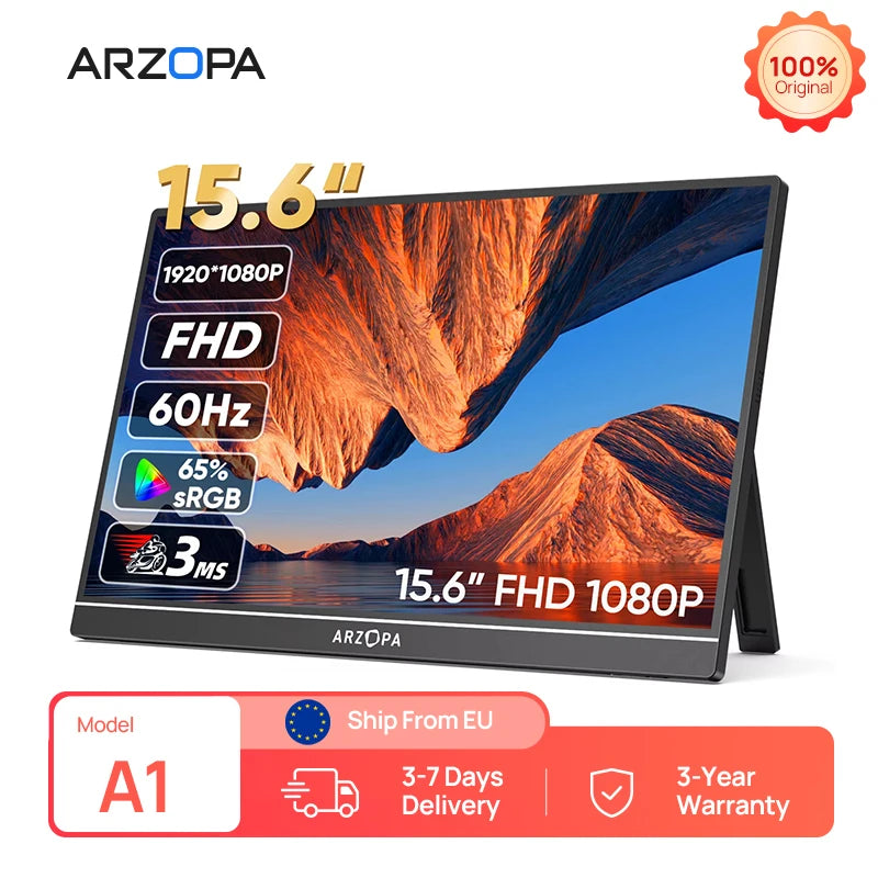 ARZOPA Monitor portátil de 15,6 pulgadas FHD 1080P IPS USB-C Mini-HDMI segunda pantalla externa para PC/MAC/teléfono/Xbox/PS A1