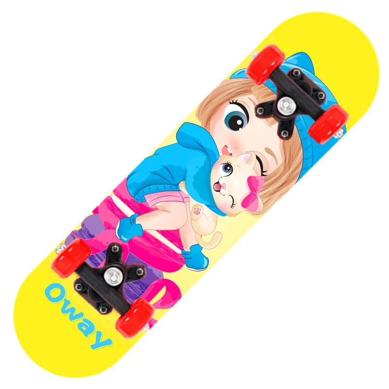 Nuevo monopatín de cuatro ruedas de dibujos animados para niños, patinetas para principiantes, plataforma de madera de arce, patineta para exteriores, monopatín de doble balancín