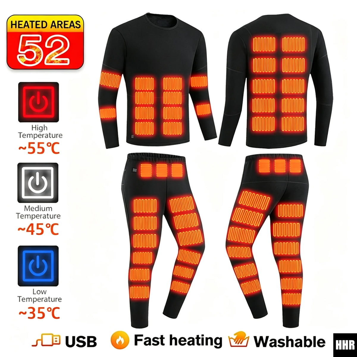 Ropa Interior Térmica Eléctrica con 52 Zonas de Calor, Ropa Térmica de Invierno para Hombre y Mujer, Chaqueta Calefactora, Accesorios de Invierno
