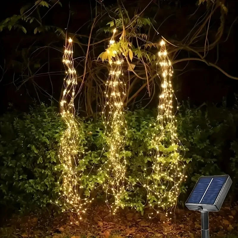 Rama de luces LED con energía Solar, luz de cascada impermeable de cobre para fiesta de jardín, decoración de árbol de Navidad al aire libre