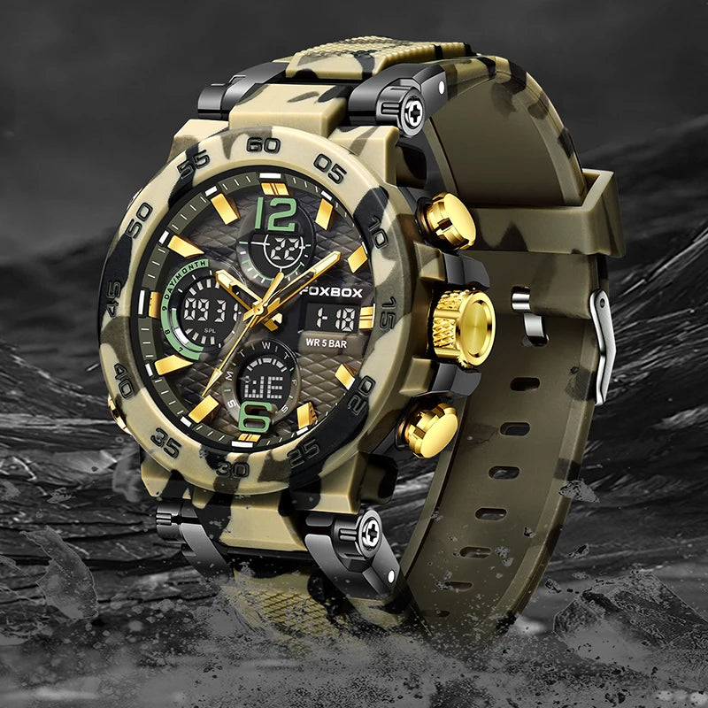 FOXBOX Outdoor Military Watch Men Fashion Camouflage Silicone Digital Watch For Men Sport Waterproof Men's Quartz Wristwatches