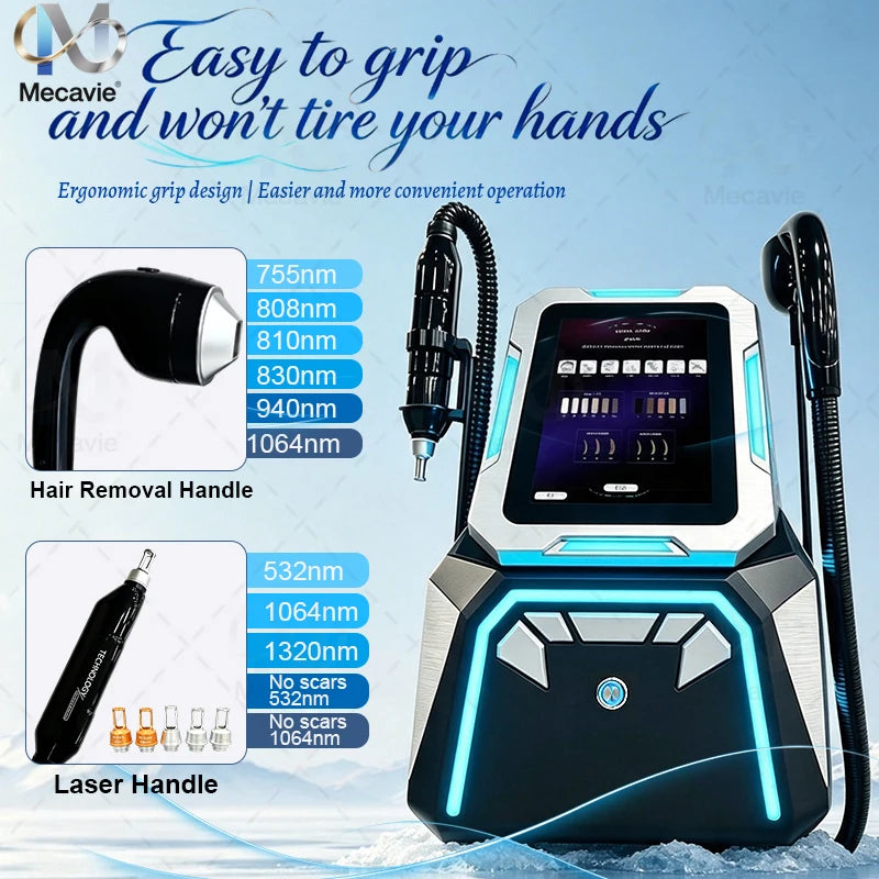 Láser de diodo de 808 nm, máquina láser de diodo 2 en 1 con 6 longitudes de onda, depilación indolora y eliminación de tatuajes de cualquier color, ideal para salones de belleza y clínicas.