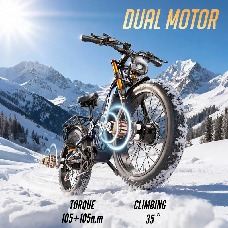 Bicicleta eléctrica potente de doble motor OTIDA S26, batería de 52V20Ah, neumáticos anchos de 26 pulgadas y 4.0, bicicleta eléctrica de montaña MTB para adultos