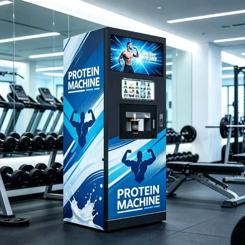 Máquina Expendedora de Batidos de Proteínas, Totalmente Automática, Dispensador Inteligente de Batidos de Proteínas en Polvo 24h con Transacción de Monedas y Efectivo