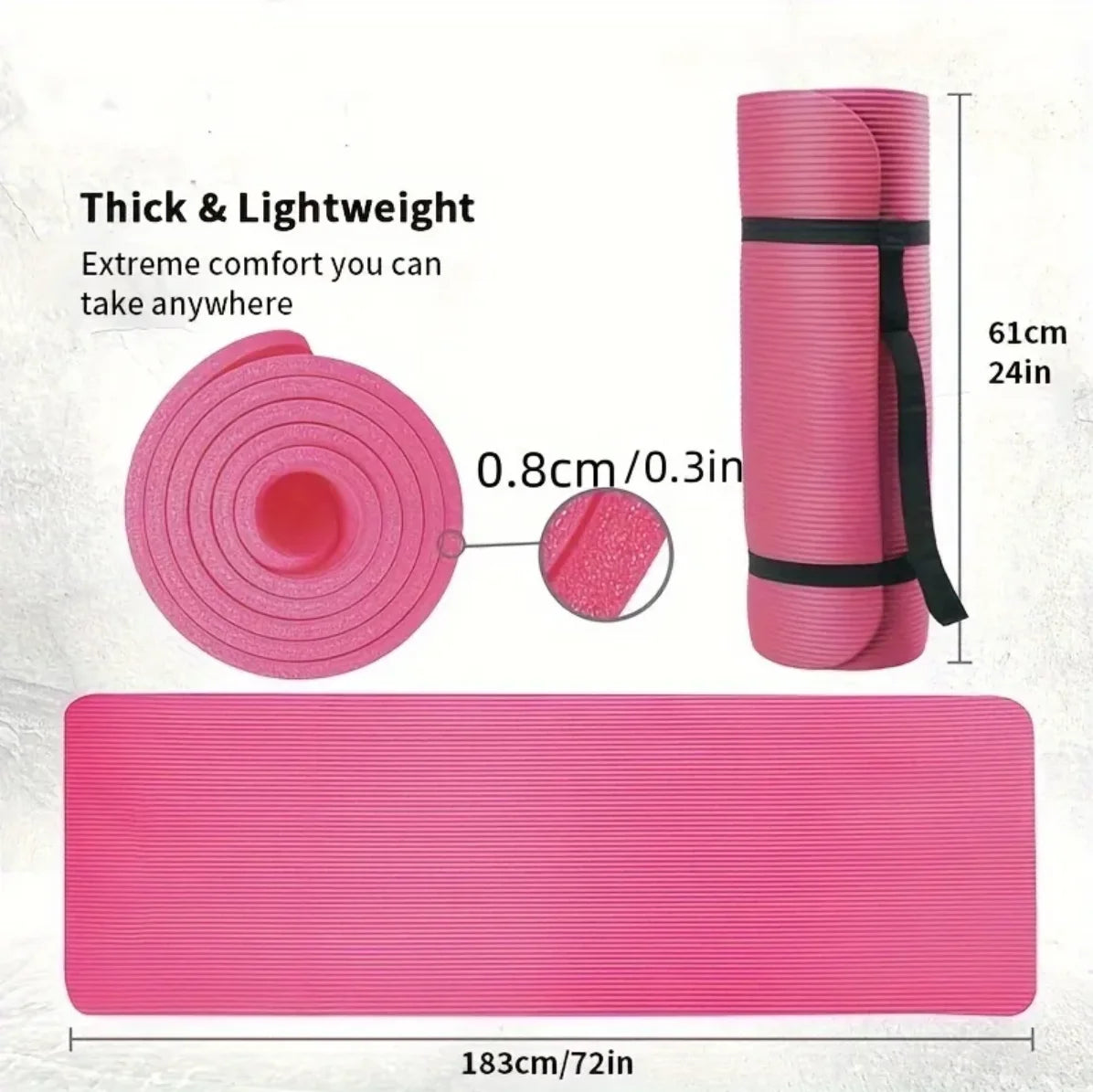 1 paquete - 6 / 8 / 10 mm de espesor estera de yoga sólida, 183 x 61 cmtpe estera de yoga antideslizante, con Correa