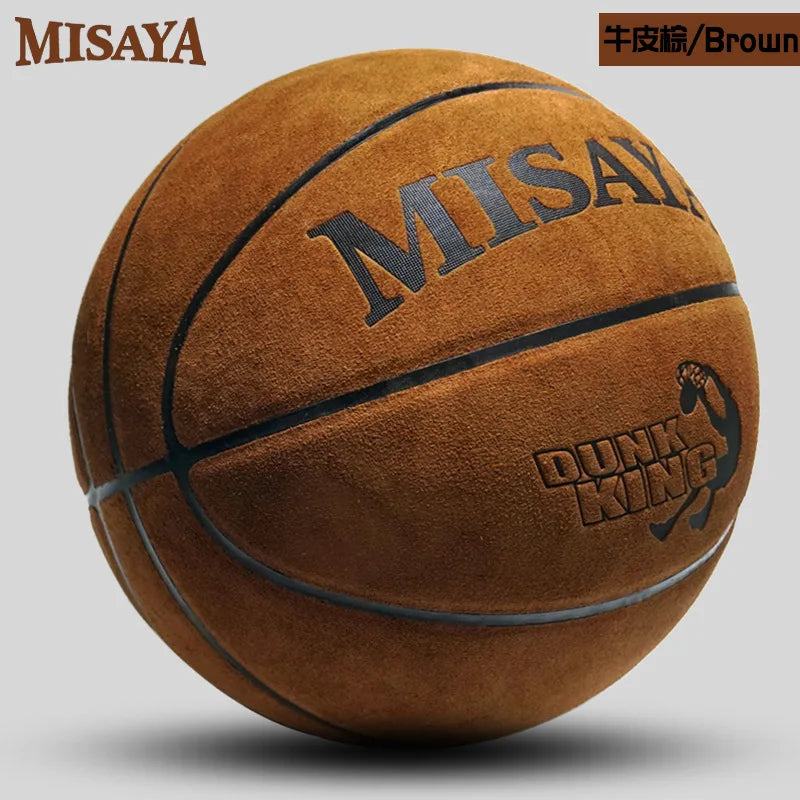Balón de Baloncesto de Cuero Genuino para Estudiantes y Adultos, Uso Interior y Exterior, de Alta Calidad, Cuero Suave, Resistente al Desgaste, Color Azul