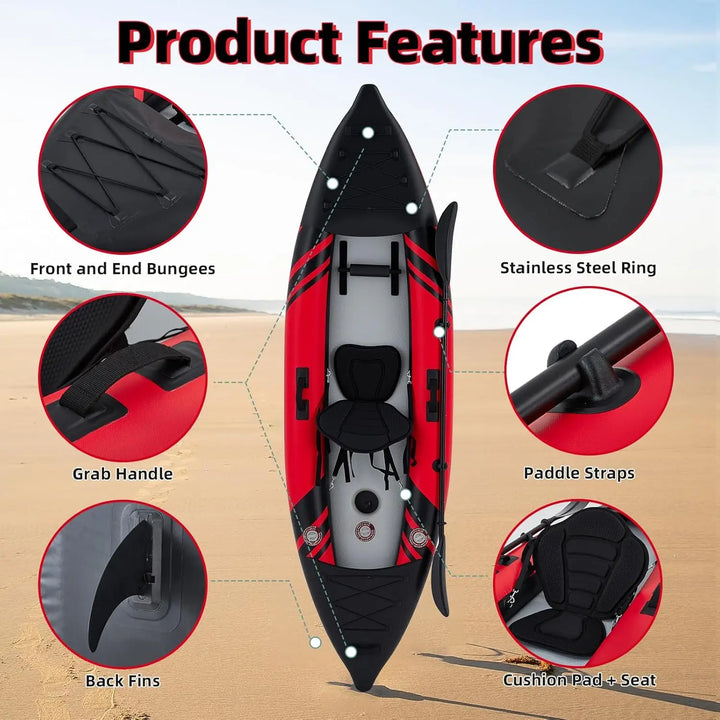 Kayak Inflable Compacto Individual con Suelo de Tecnología Drop Stitch, Asiento Ergonómico, Bote Ligero para Navegación Personal