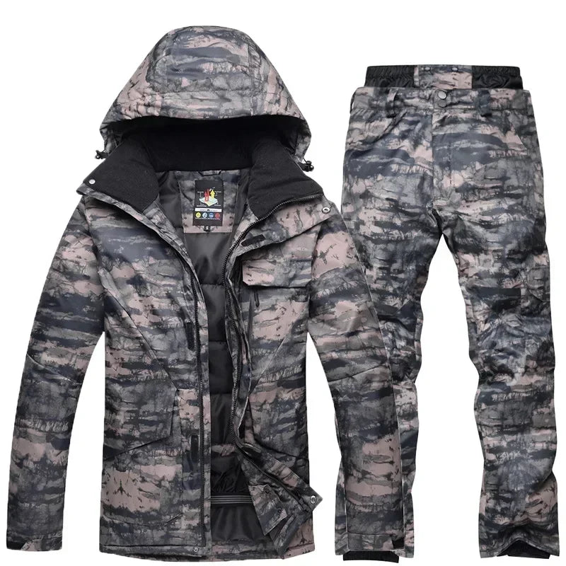 Ropa de Snowboard para Hombre, Conjunto de Traje de Esquí Súper Cálido con Camuflaje, Chaqueta Impermeable, Cortavientos y Transpirable para Escalar Montañas