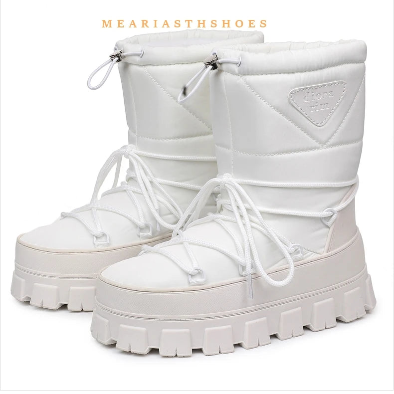Botas de nieve de invierno 2026, botas de esquí a media pantorrilla para mujer, cuñas, botas de piel peluda y esponjosa, botas cálidas de algodón con plataforma alta para mujer, talla 36-41