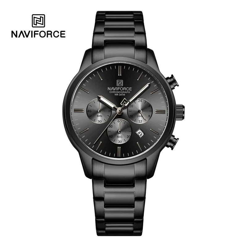 NAVIFORCE Men's Watch Quartz Calendar 3ATM Water Resistant Date Display Steel Band Fashionable Sports Luxury Wristwatch NF8076