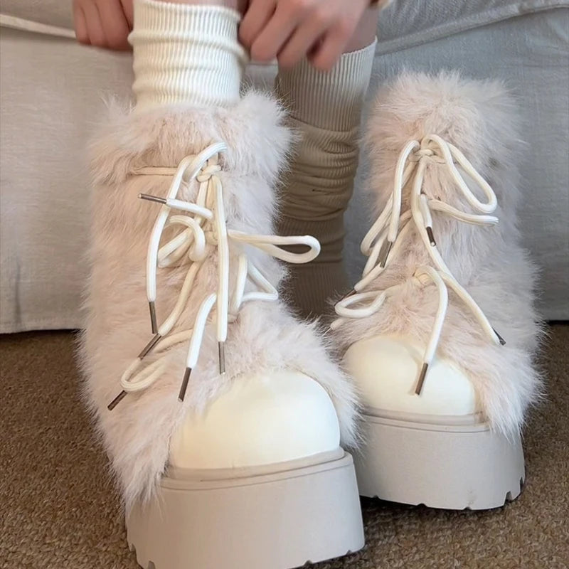 Botas de nieve para mujer con forro de piel, ideales para el invierno, de diseño sencillo, con plataforma que aumenta la altura, cálidas, de algodón y de caña corta. Zapatos de mujer.