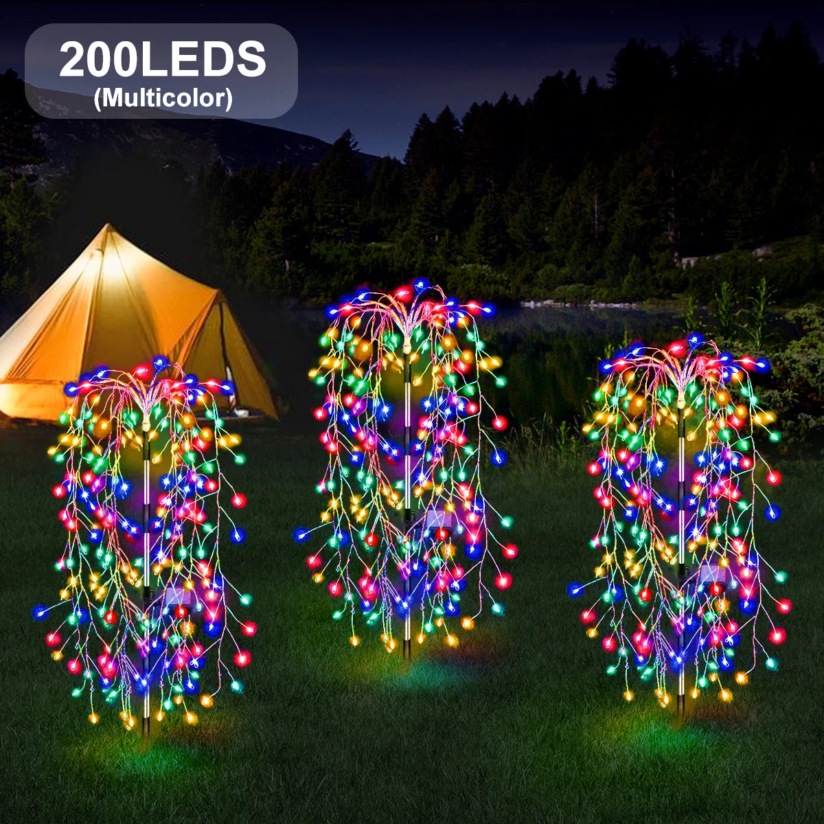 Luces solares decorativas de fuegos artificiales de 200/120 LED para exteriores, luces de hadas, lámpara de Ramadán, guirnalda de luces impermeable para patios