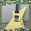 Guitarra eléctrica retro en forma de E, color blanco leche, cuerpo de madera maciza, doble pastilla de alta potencia, herrajes en negro mate, envío gratis