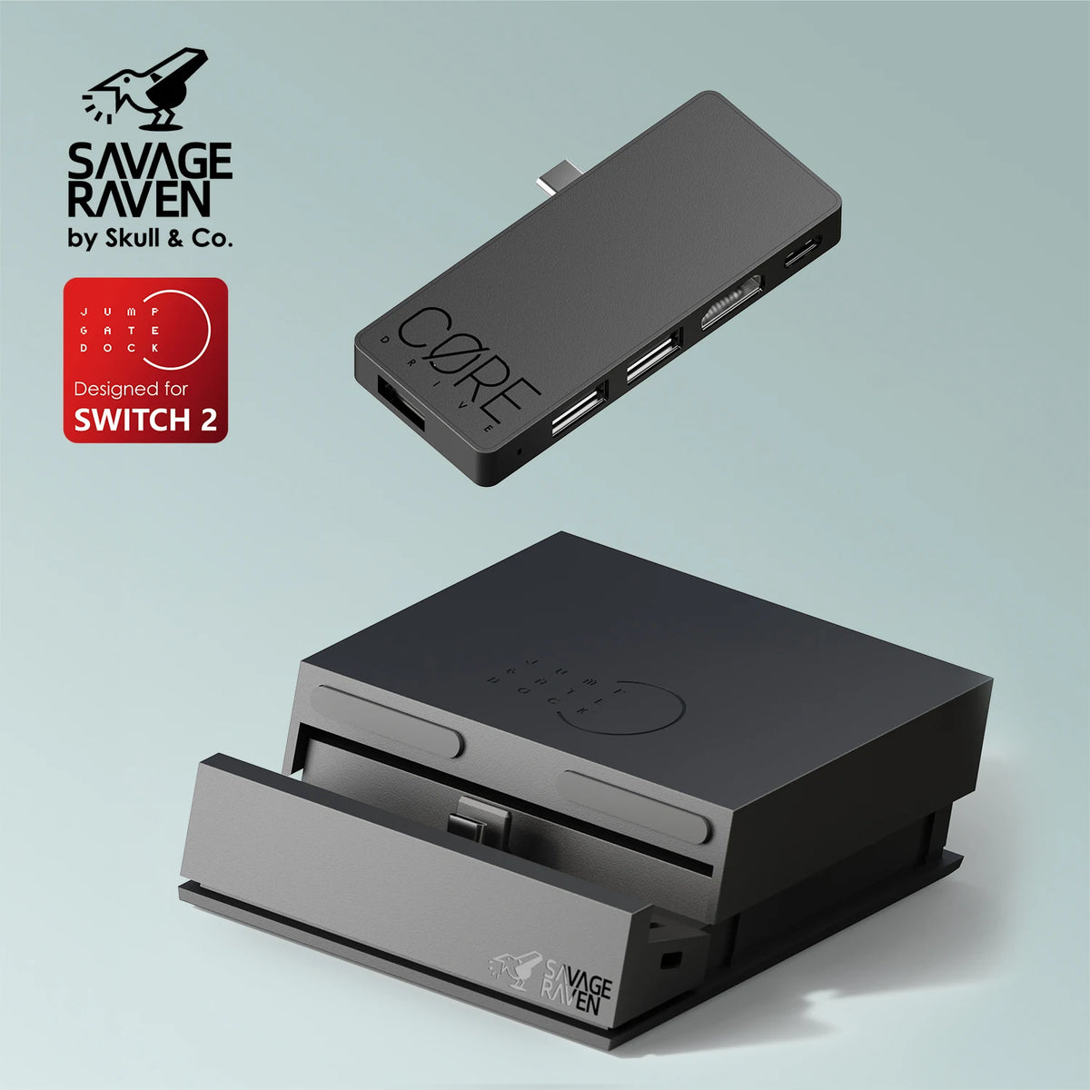 Savage Raven by Skull & Co. Jumpgate Dock USB C Hub Estación de acoplamiento con soporte portátil para Nintendo Switch 2 y OLED