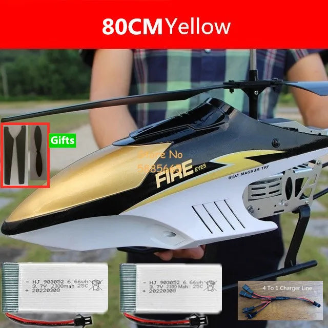 Helicóptero Eléctrico de Control Remoto de Aleación Súper Grande de 80 CM, 2.4G, 150M, Resistente a Impactos, con Iluminación LED y Motor Dual